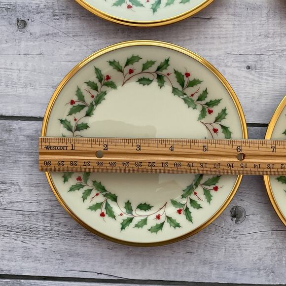 Lenox‎ Holiday Dimension Salad Plates Set Of 4 Holly Berries Gold Trim Lot #2 - Picture 11 of 11
